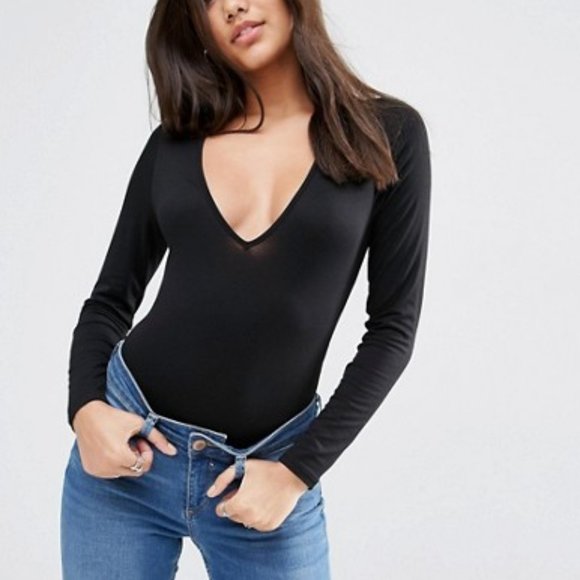 ASOS Tops - ASOS Black Long Sleeve V-Neck Body Suit